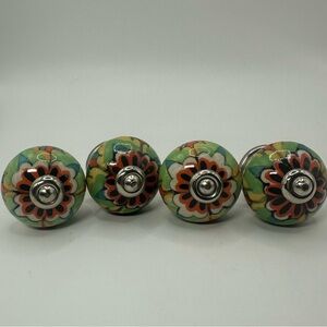 4 Hand Painted Ceramic Boho Floral Drawer Knob Dresser Cabinet Pulls 1 3/4"